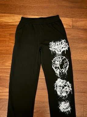 YoungLA Black Jogger Pants with White Graphic Print